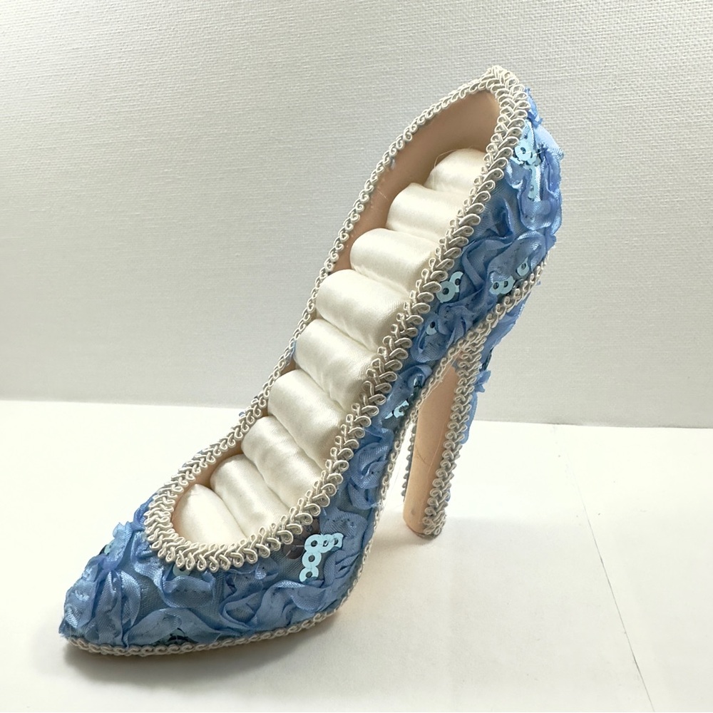 Elegant Blue Sequins High Heel Ring Earrings Holder Display